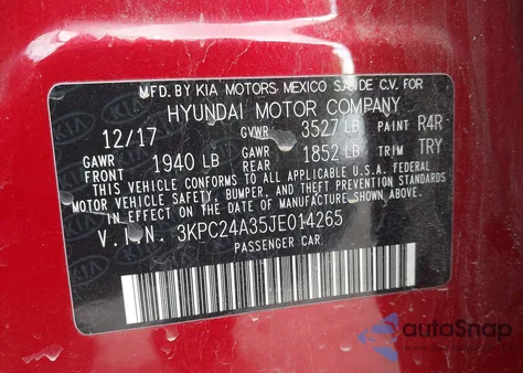 2018 Hyundai Accent Se from USA, damaged, VIN 3KPC24A35JE014265